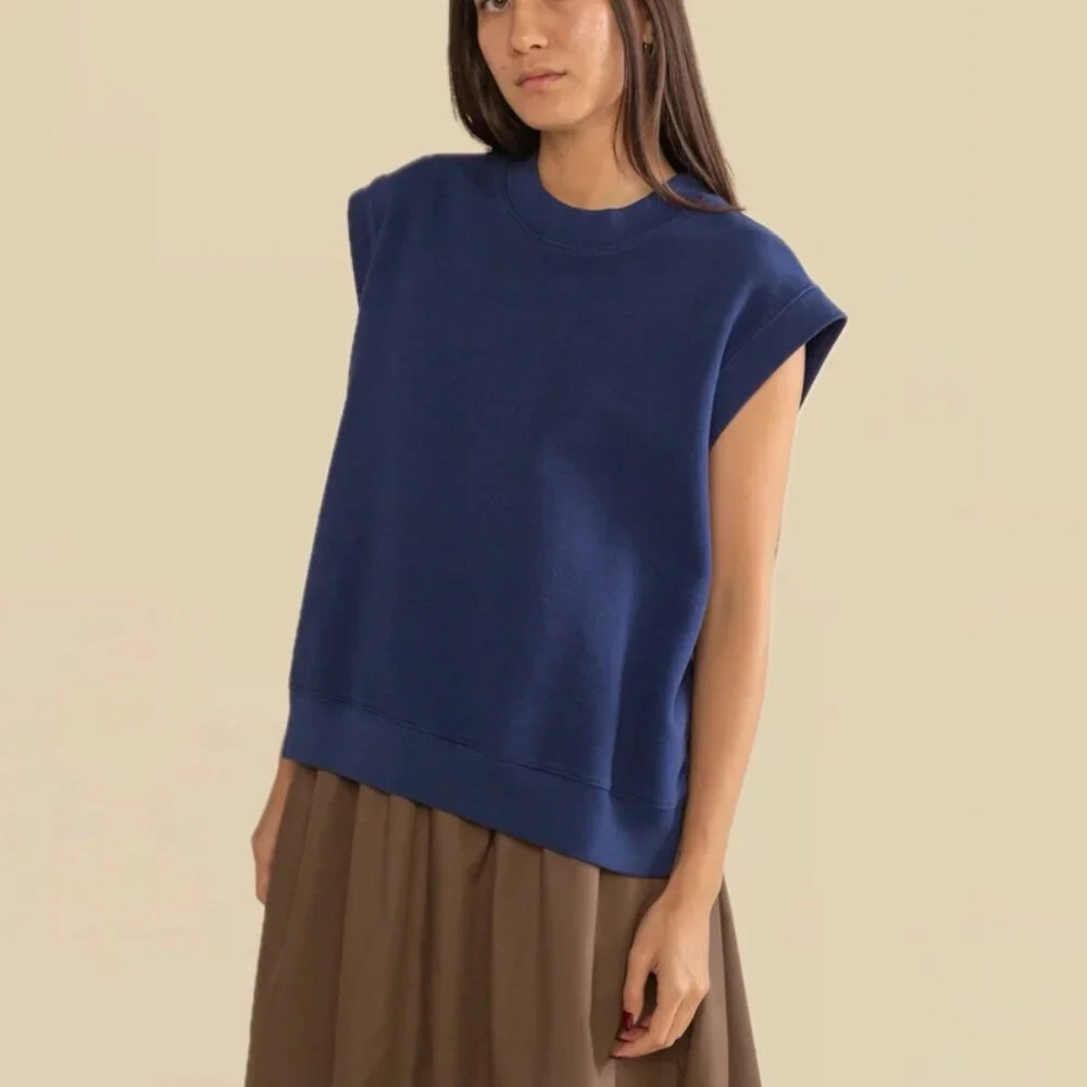 (NWOT) NLT Cotton-Fleece Boxy Garment-Dye Sleeveless Sweatshirt Vest (True Navy) - Picture 4 of 16